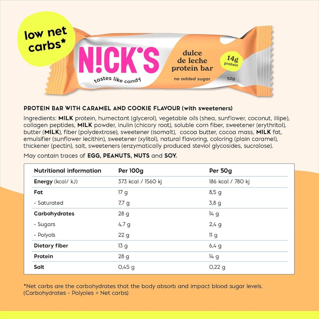 NICK'S Protein Bar 12x50g Dulce De Leche