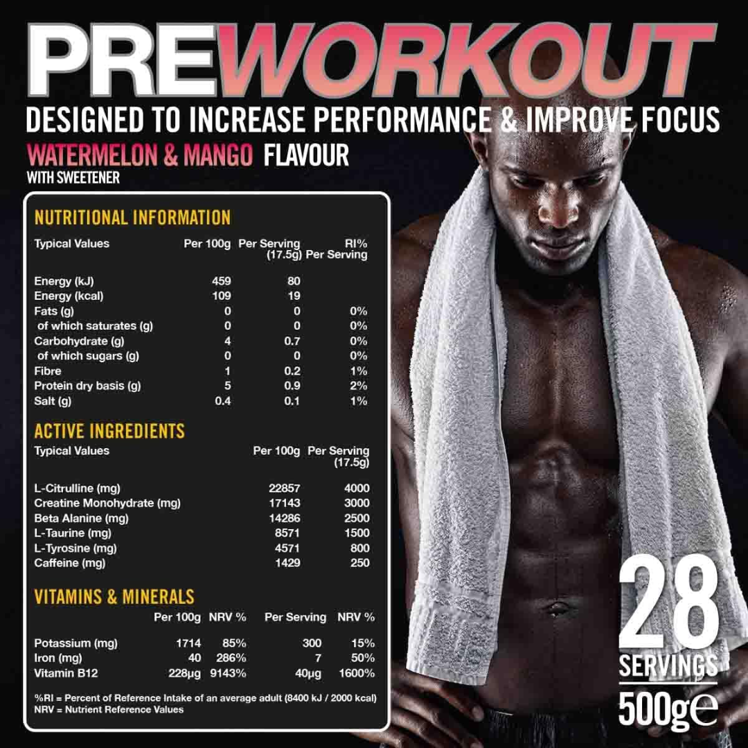 VOW Nutrition Pre Workout 500g Watermelon & Mango
