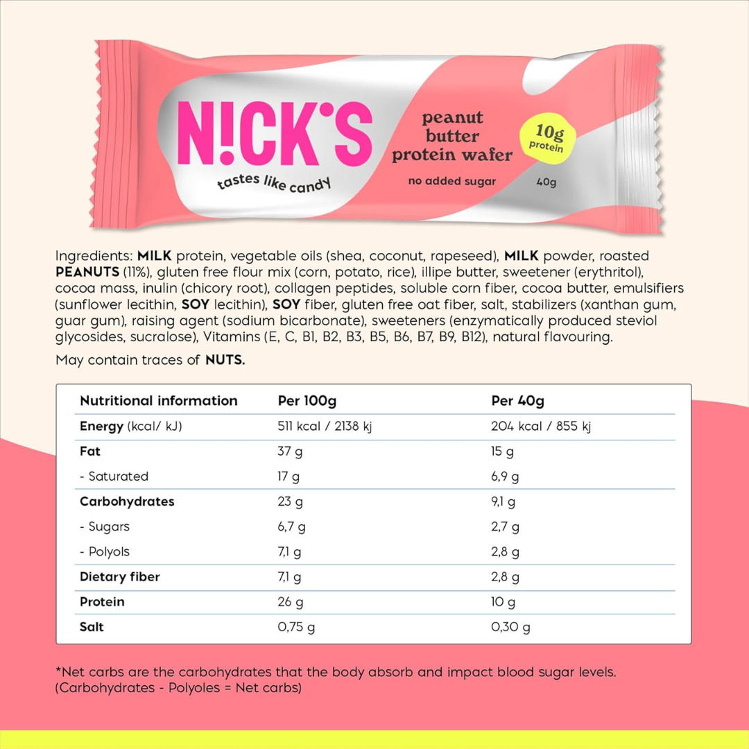 NICK'S Protein Wafer 24x40g Peanut Butter