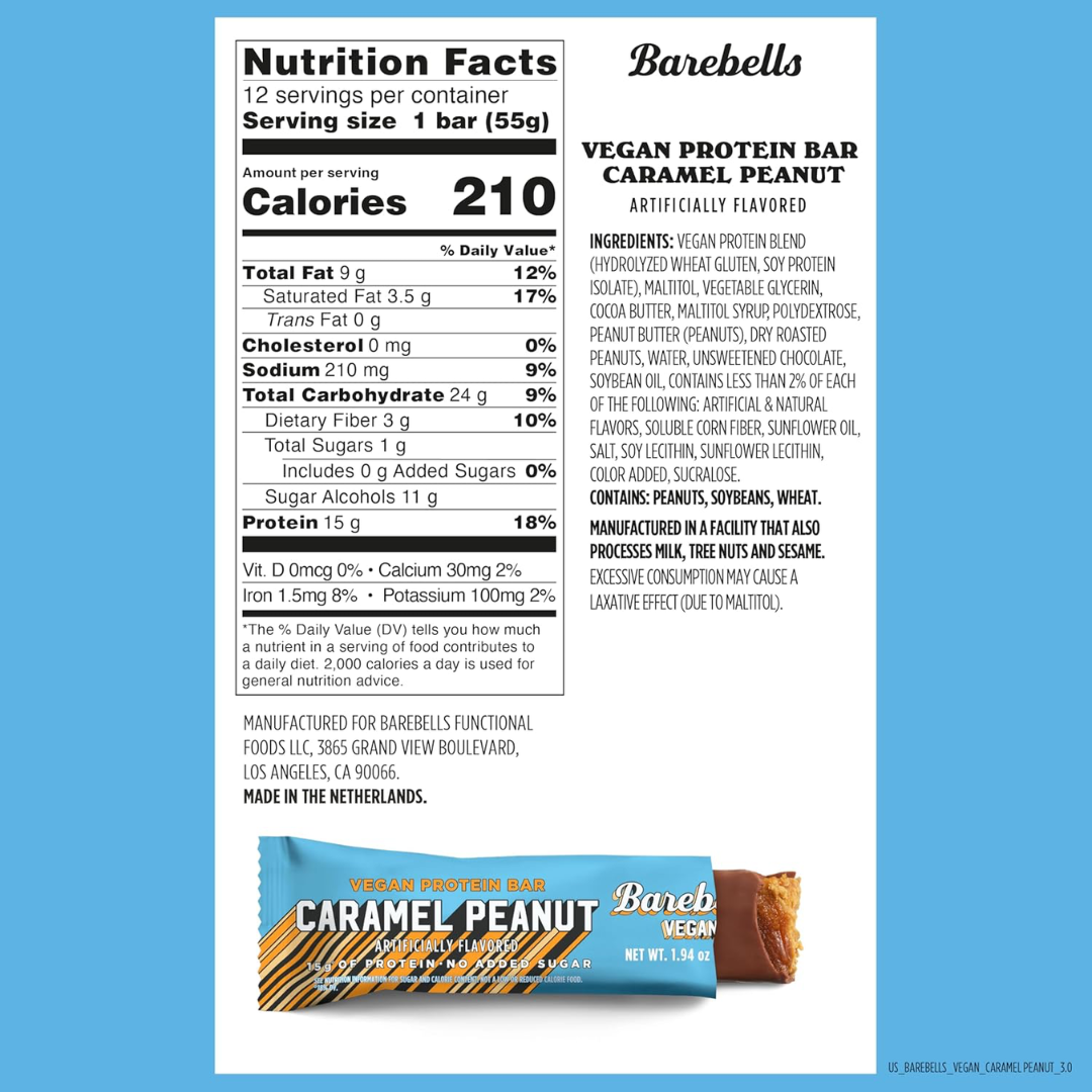 Barebells Vegan Protein Bar 12x55g Caramel Peanut