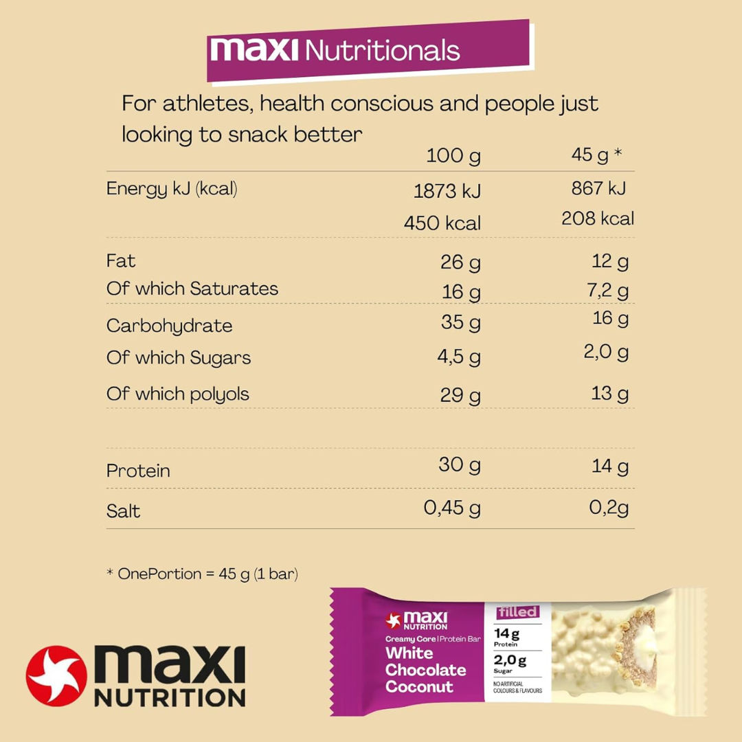 MaxiNutrition Creamy Core Protein Bar 12x45g White Chocolate Coconut