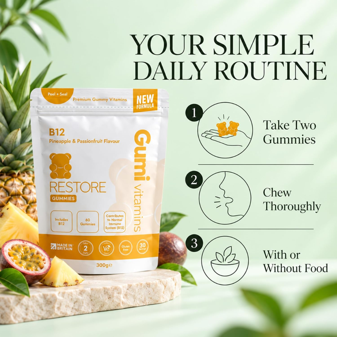 Gumi Vitamins RESTORE - B12 Gummies 300g Pineapple & Passionfruit