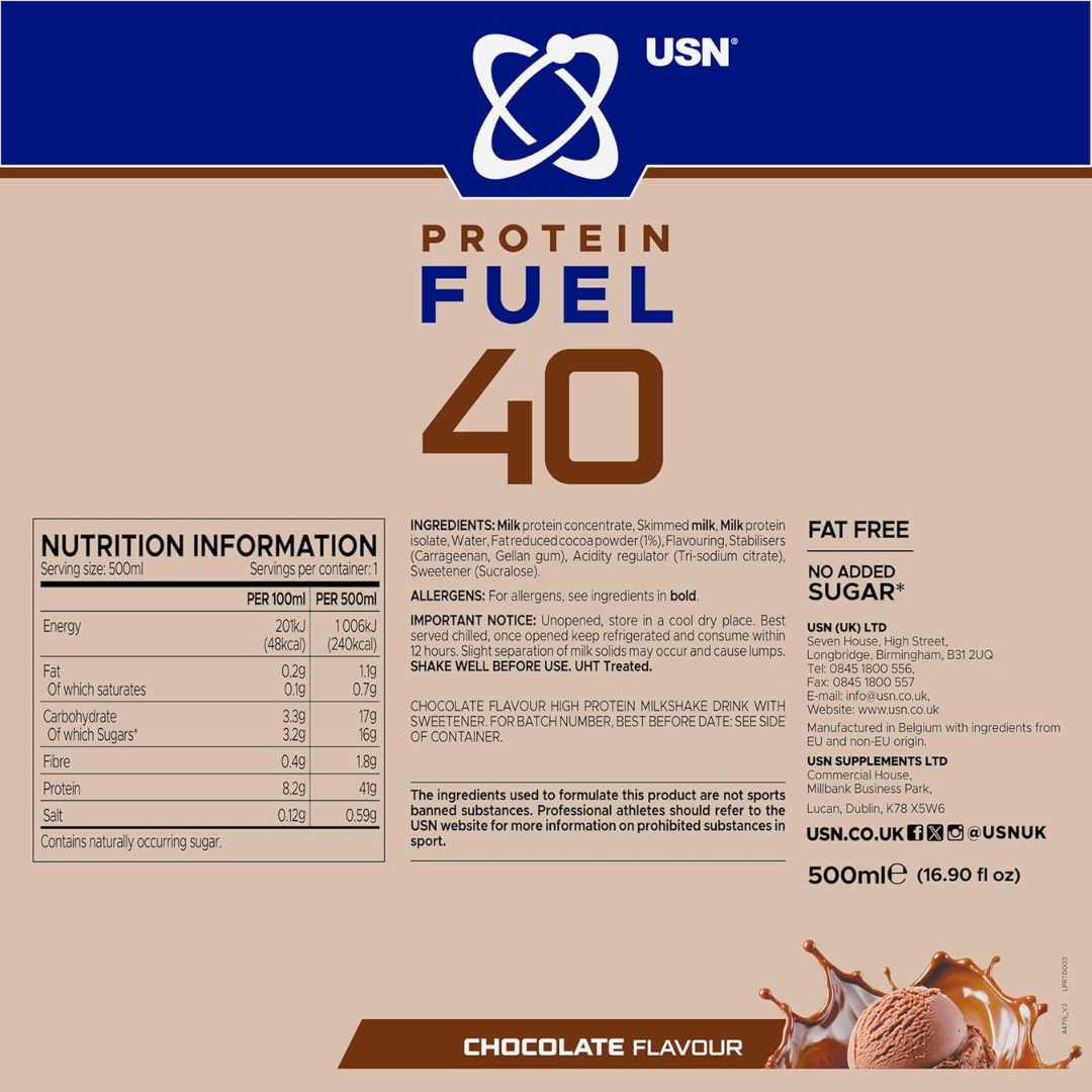 USN Protein Fuel 40 RTD 6x500ml Chocolate