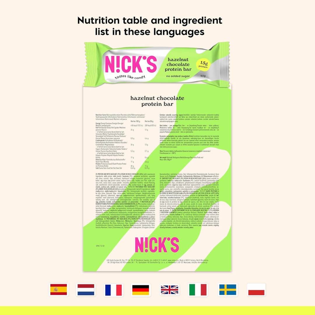 NICK'S Protein Bar 12x50g Hazelnut Chocolate
