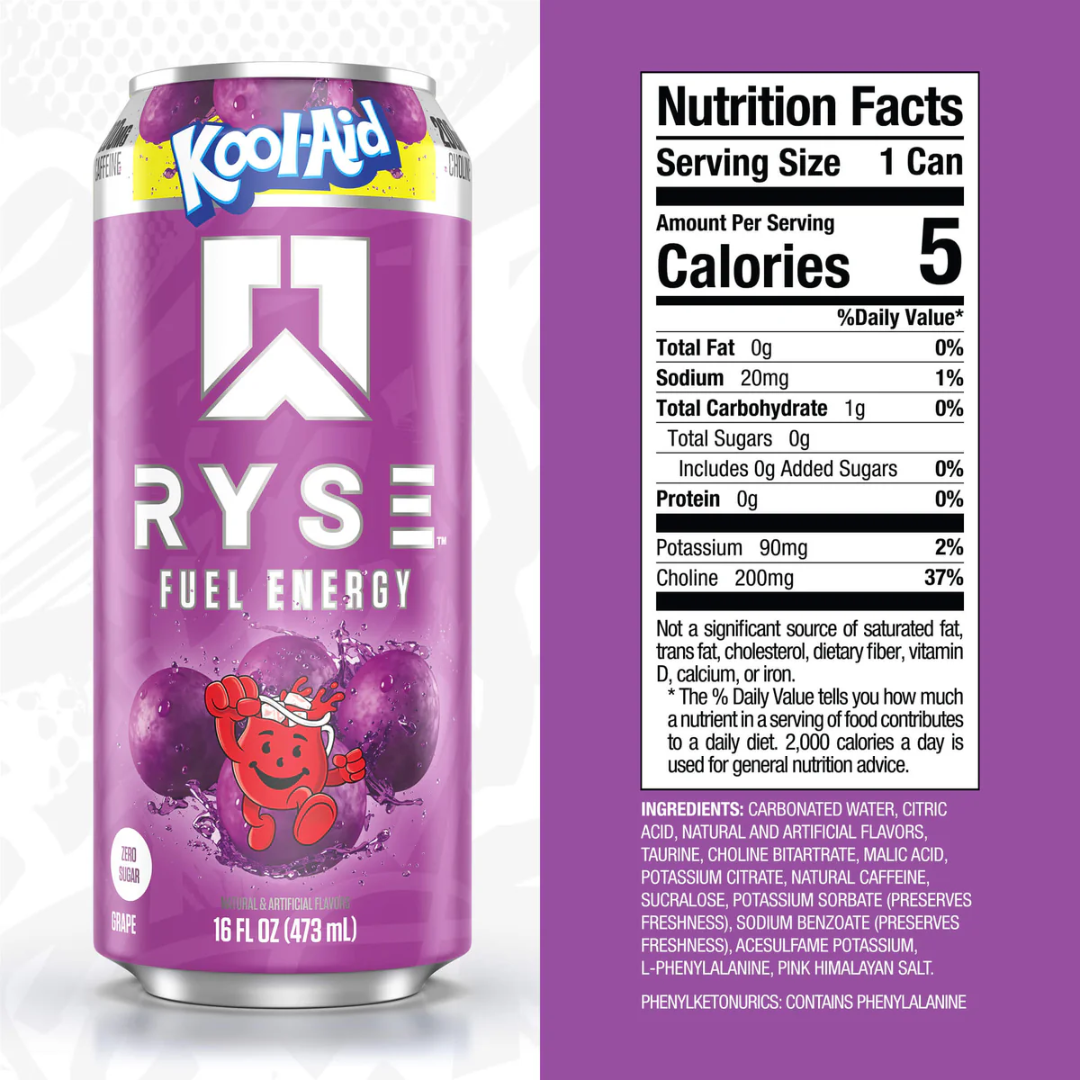 RYSE Fuel Energy 12x473ml Kool-Aid Grape