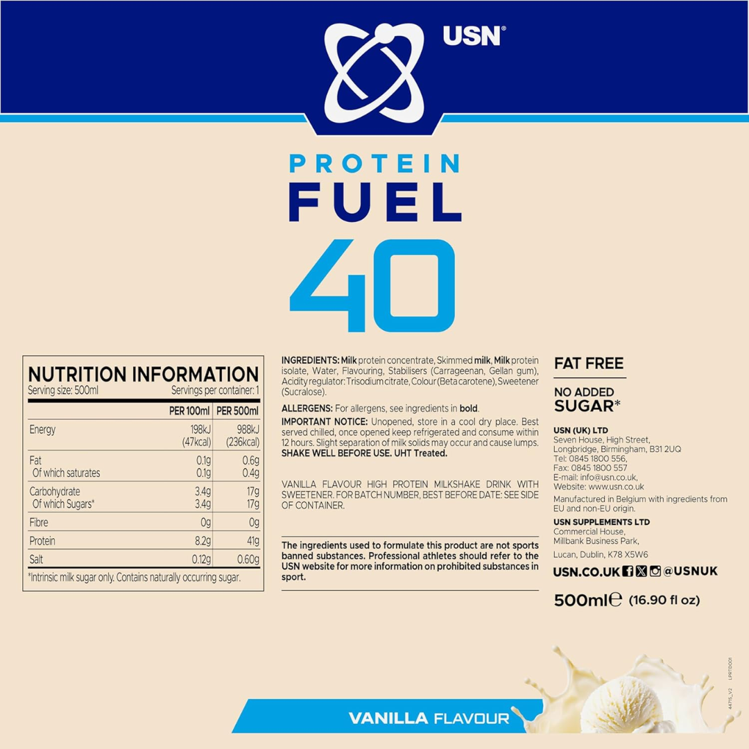 USN Protein Fuel 40 RTD 6x500ml Vanilla