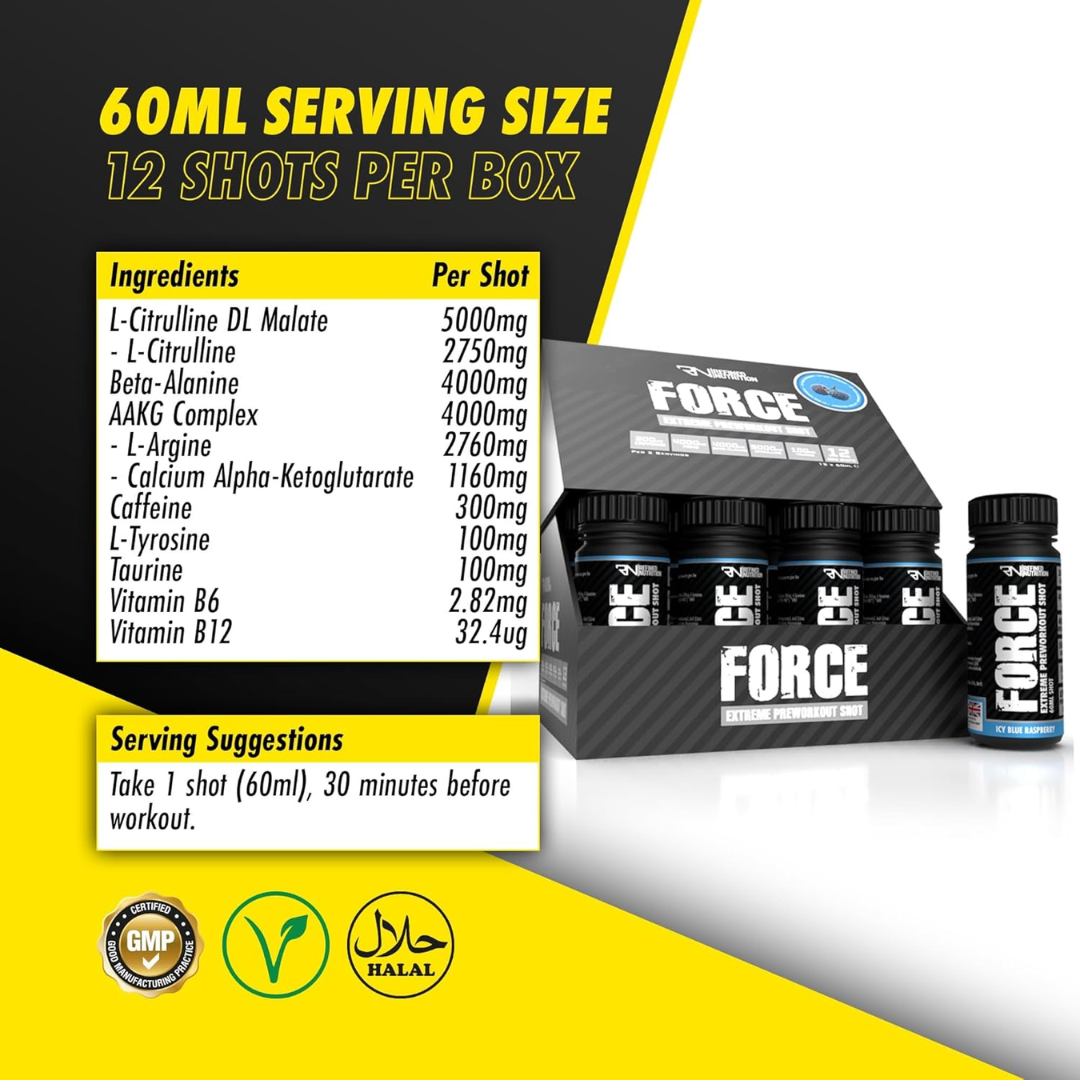 Refined Nutrition FORCE Extreme Stim Pre-workout Shots 12x60ml Sour Candy