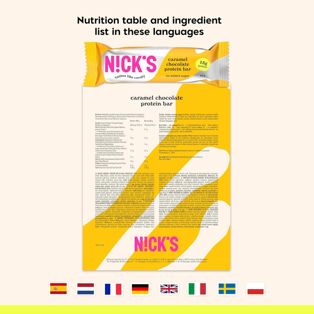 NICK'S Protein Bar 12x50g Caramel Chocolate
