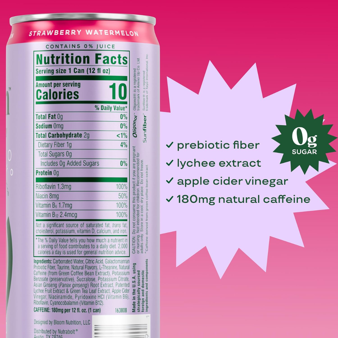 Bloom Sparkling Energy 12x250ml Strawberry Watermelon