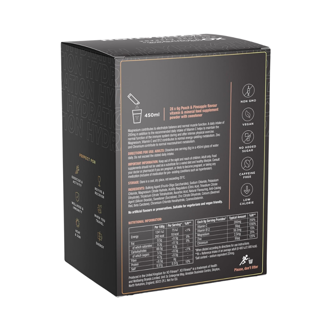 XO Fitness Hydration Sachet 28x6g Peach & Pineapple
