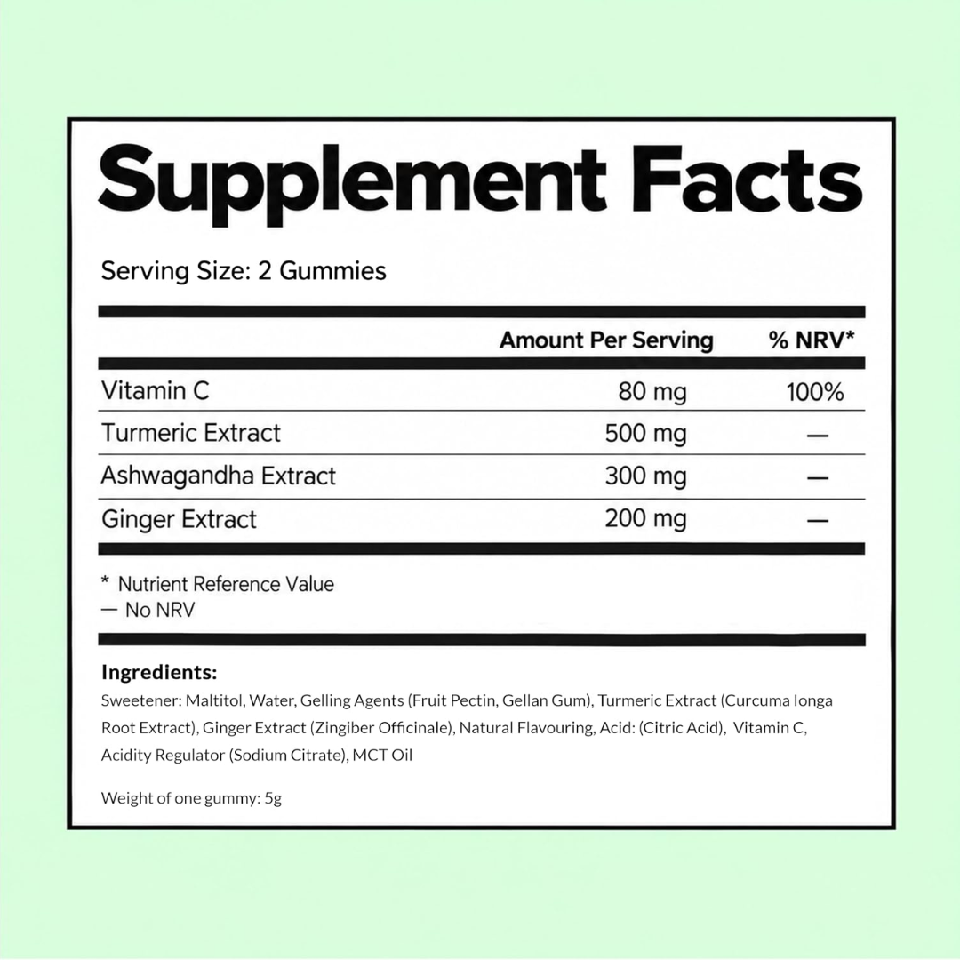 Gumi Vitamins DEFENCE - Ashwagandha, Ginger & Turmeric Gummies 300g Orange, Turmeric & Ginger