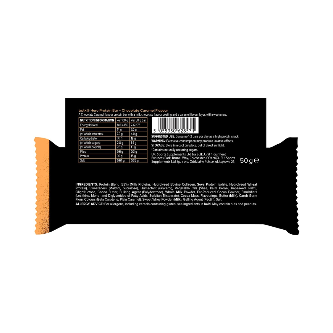 Bulk Hero Protein Bar 12x50g Chocolate Caramel