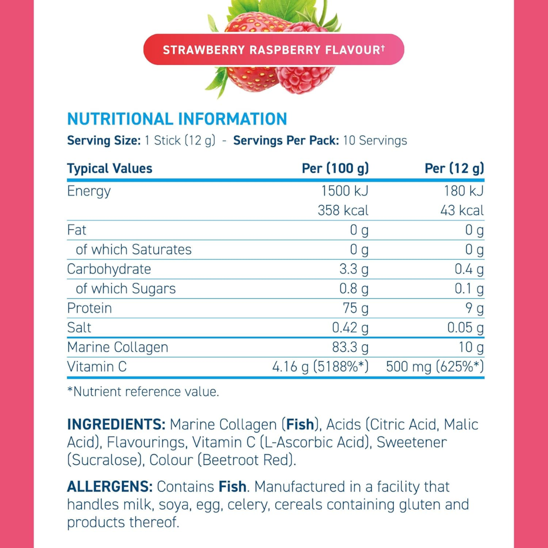 Applied Nutrition Marine Collagen Sticks 10x12g Strawberry Raspberry
