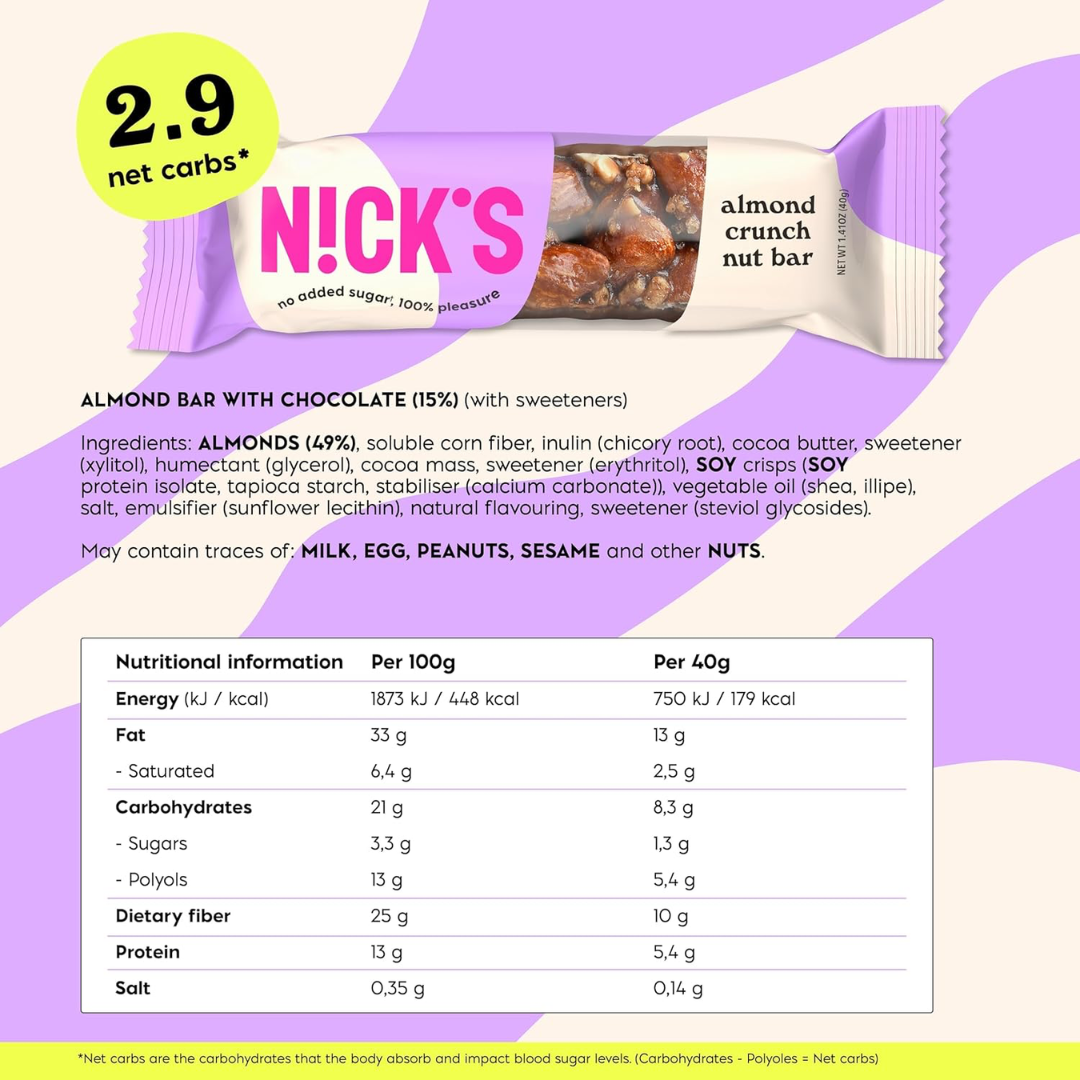 NICK'S Nut Bar 12x40g Almond Crunch