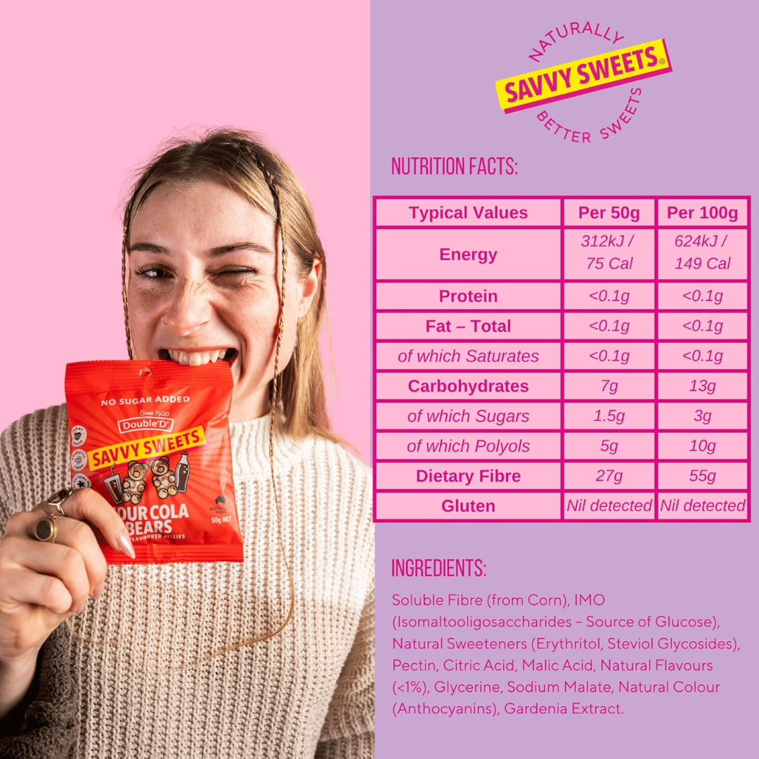 Savvy Sweets Sour Cola Bears 12x50g Sour Cola