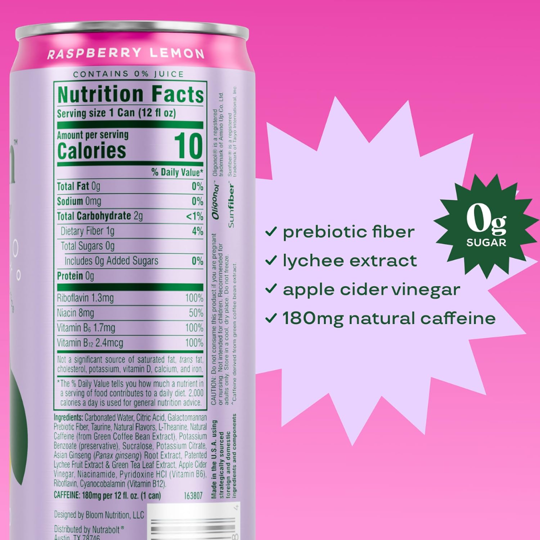 Bloom Sparkling Energy 12x250ml Raspberry Lemon
