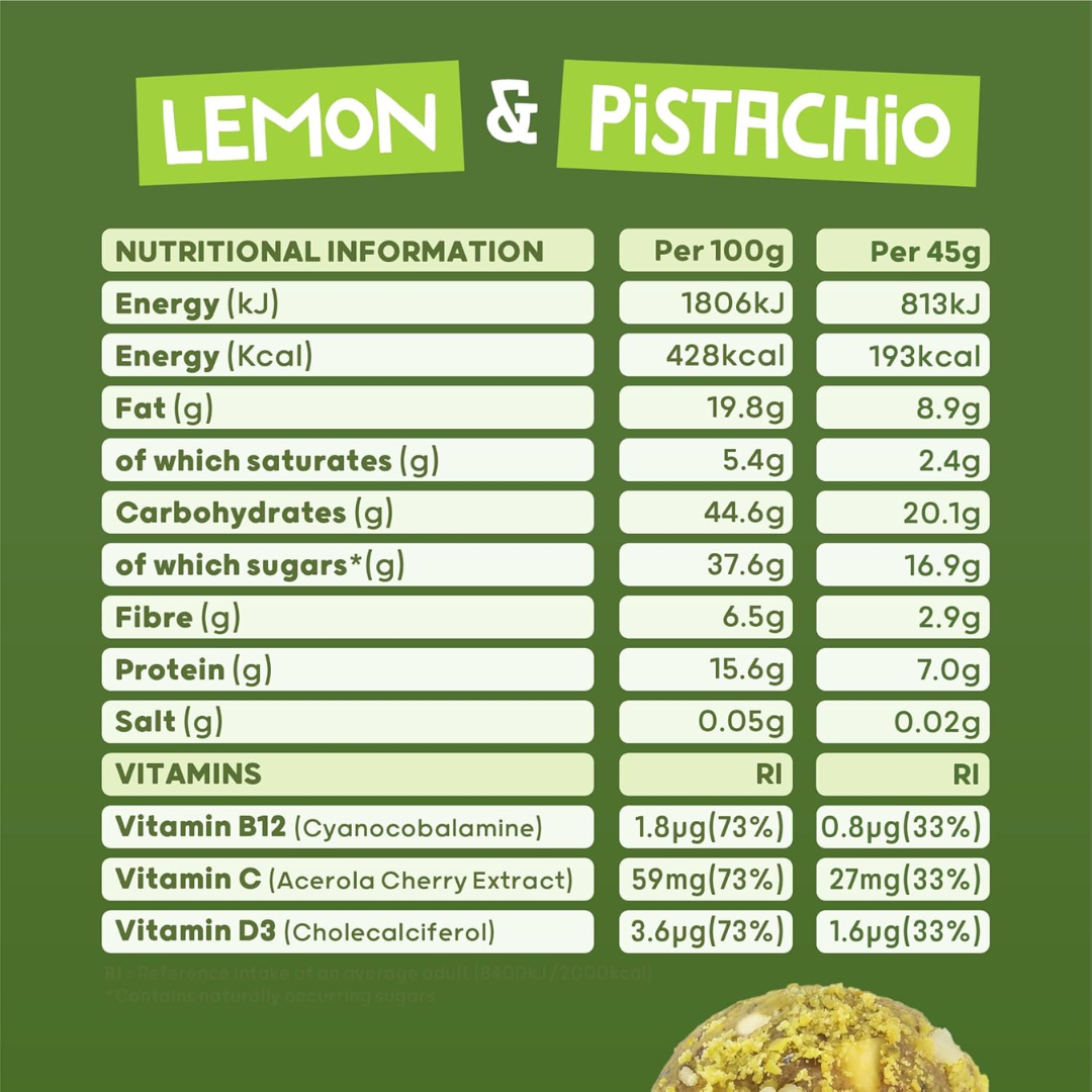The Protein Ball Co Vegan Protein Balls 10x45g Lemon & Pistachio
