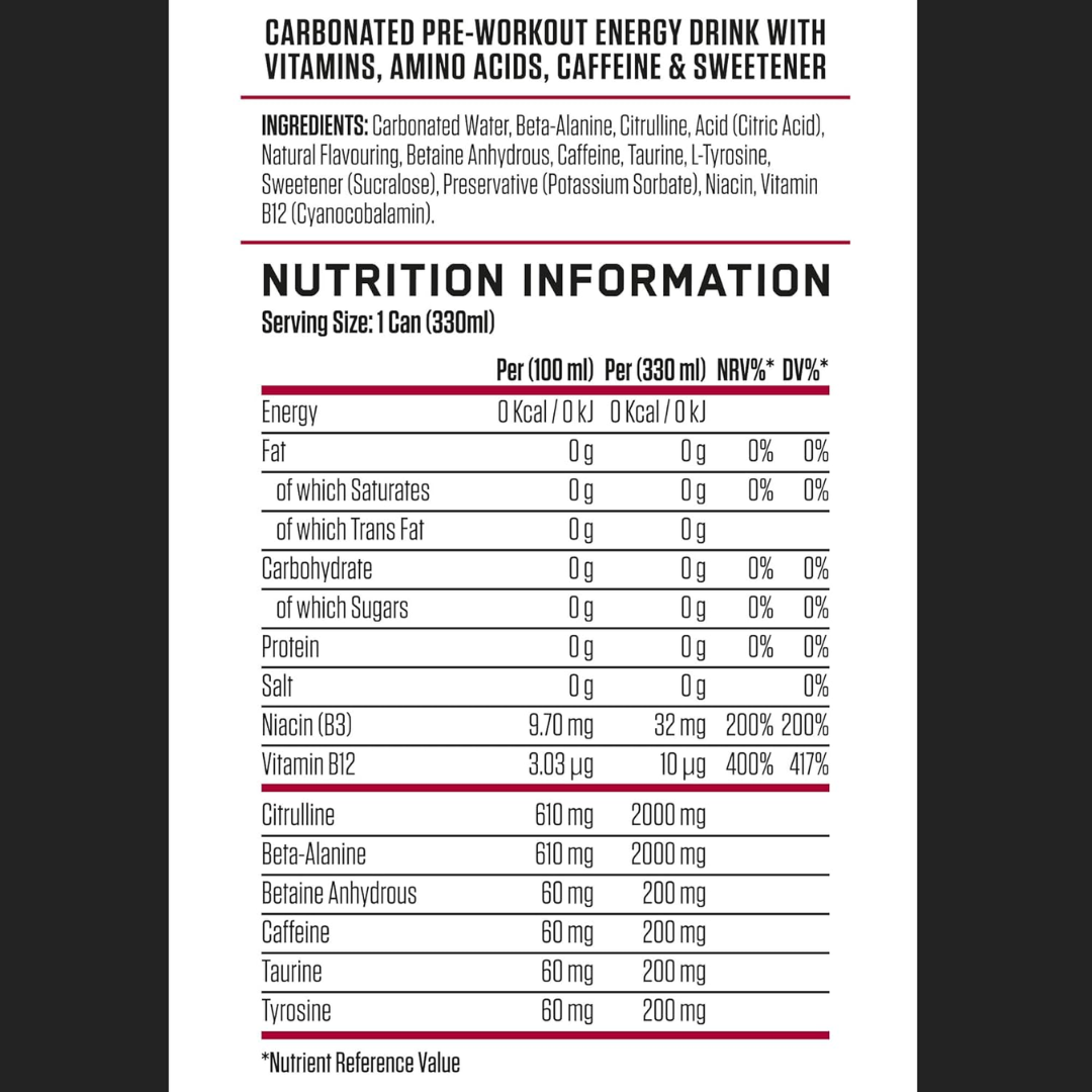 Applied Nutrition ABE (All Black Everything) Carbonated Can 12x330ml Cherry Slushie