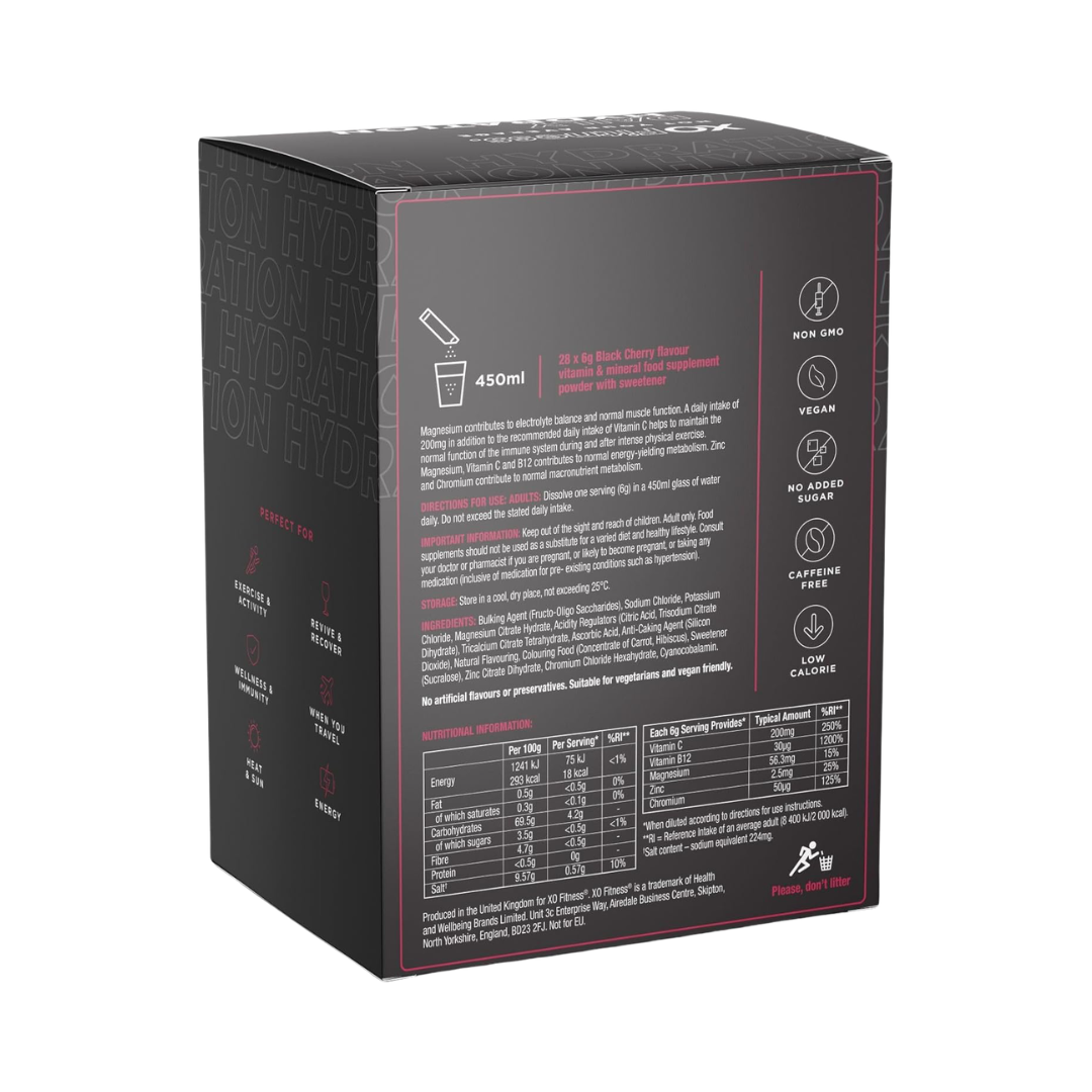 XO Fitness Hydration Sachet 28x6g Black Cherry