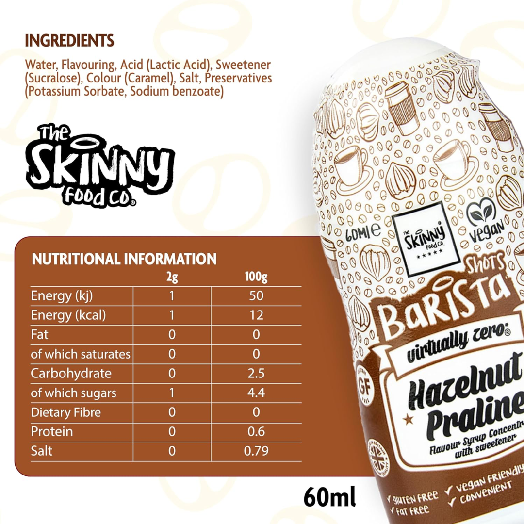 The Skinny Food Co Sugar Free Coffee Shots 60ml Hazelnut Praline