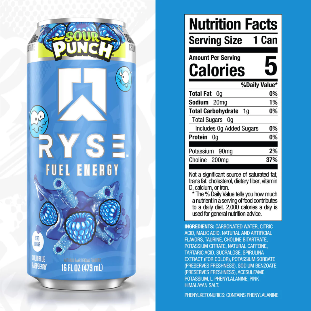 RYSE Fuel Energy 12x473ml Sour Punch Blue Raspberry