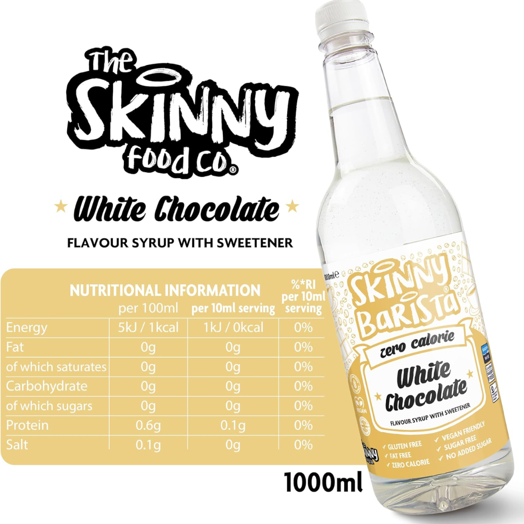 The Skinny Food Co Skinny Barista Zero Calorie Coffee Syrup 1000ml White Chocolate