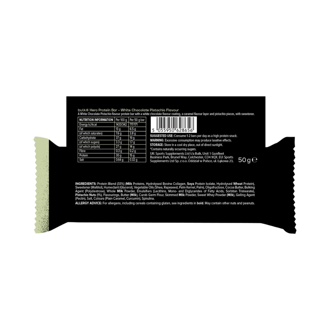 Bulk Hero Protein Bar 12x50g White Chocolate Pistachio