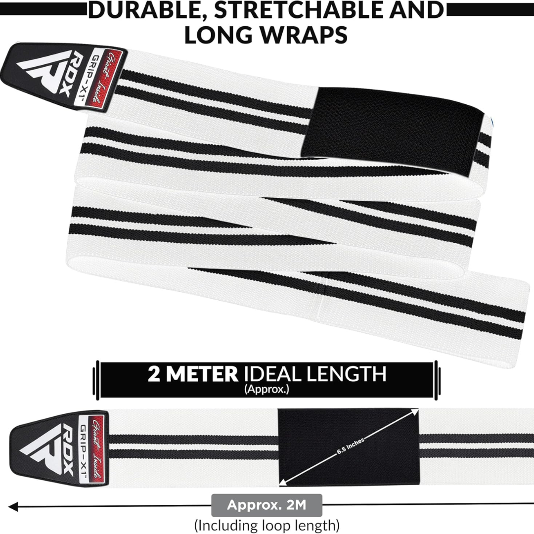 RDX Gym Knee Wraps Plus White/Black