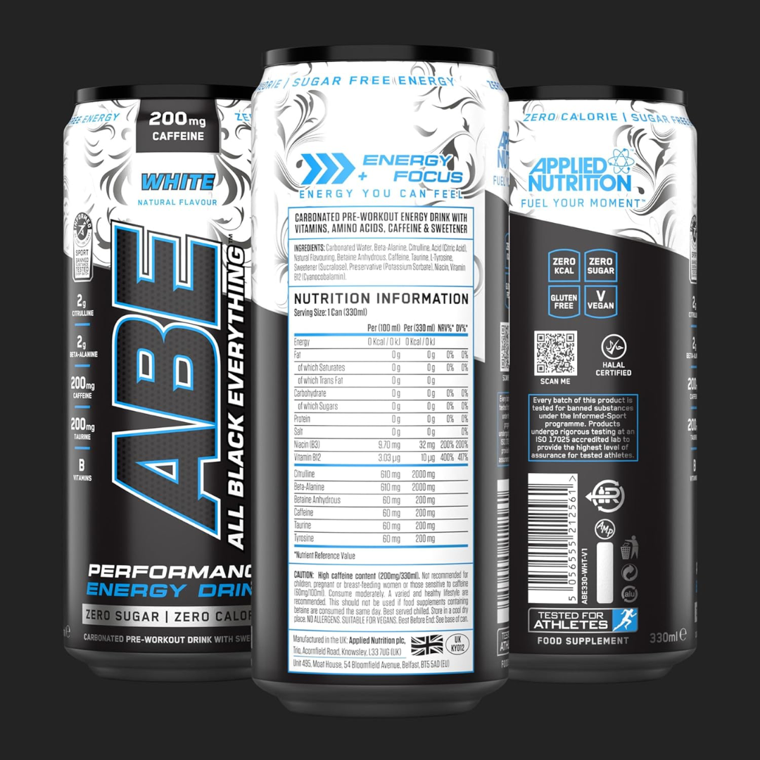 Applied Nutrition ABE (All Black Everything) Carbonated Can 12x330ml White