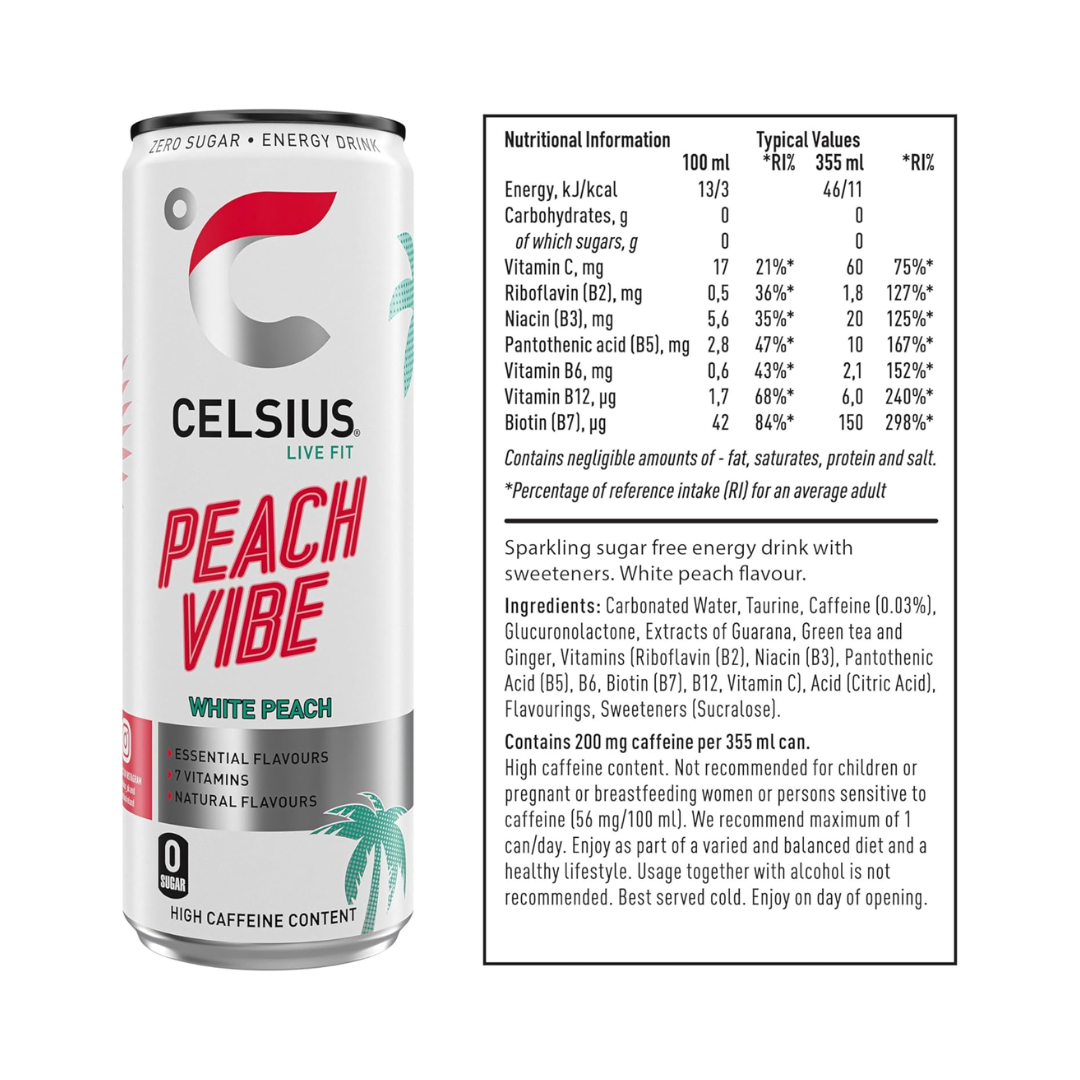Celsius Energy Drink 12x355ml Peach Vibe