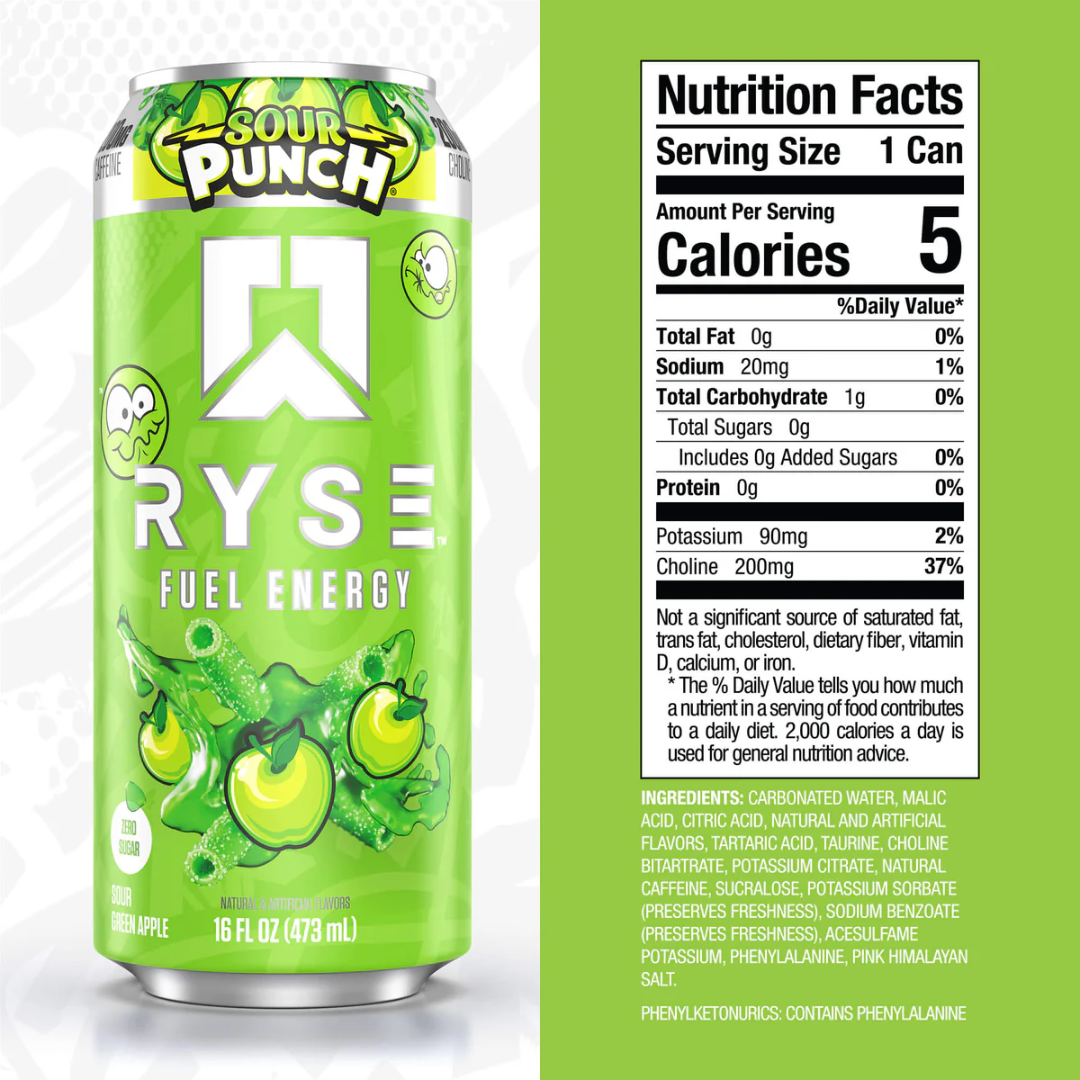 RYSE Fuel Energy 12x473ml Sour Punch Green Apple