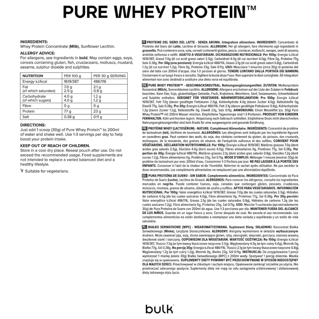 Bulk Pure Whey Protein 1kg Unflavoured