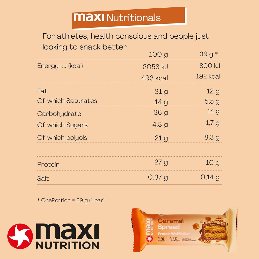 MaxiNutrition Protein Waffle Bar 12x40g Caramel Spread