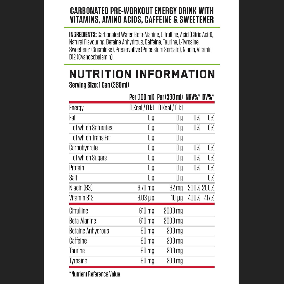 Applied Nutrition ABE (All Black Everything) Carbonated Can 12x330ml Slush Puppie Twist