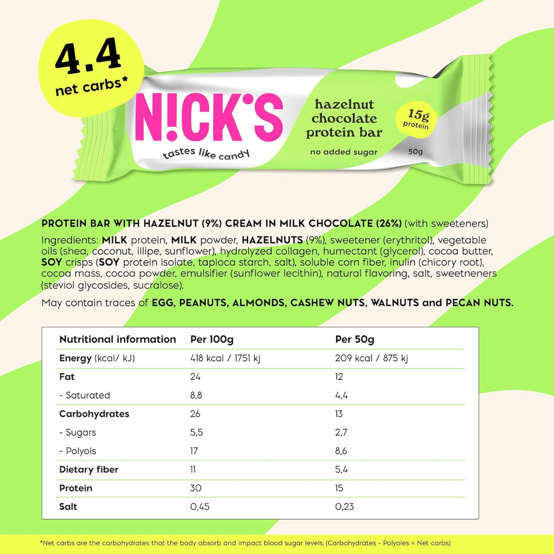 NICK'S Protein Bar 12x50g Hazelnut Chocolate