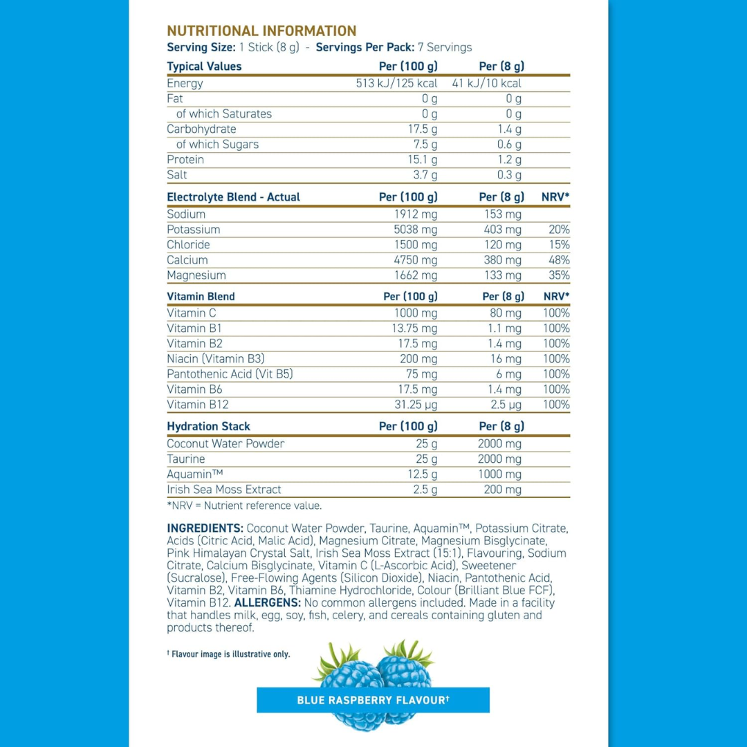 Applied Nutrition Hydration+ Electrolyte & Vitamin Powder Sticks 7x8g Blue Raspberry
