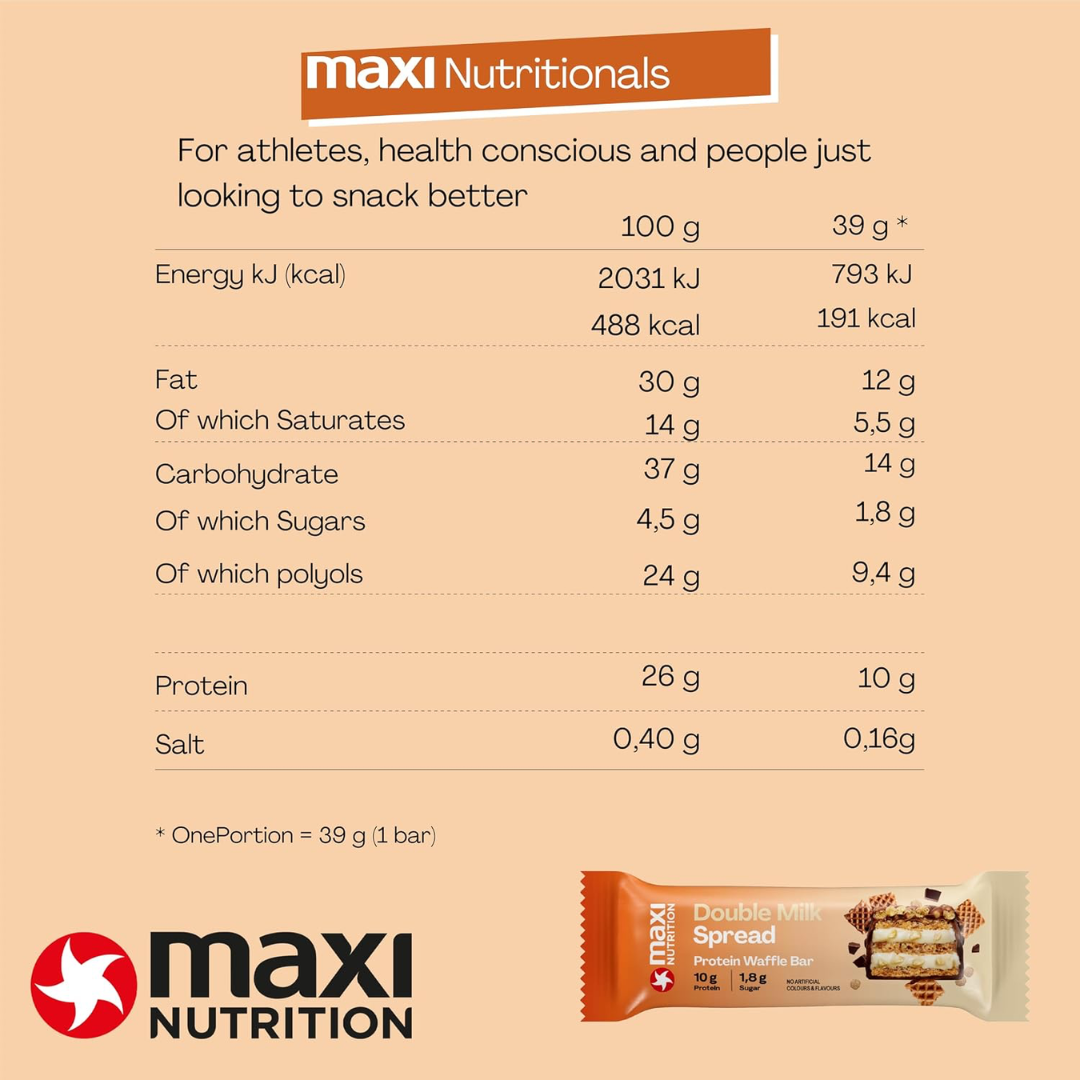 MaxiNutrition Protein Waffle Bar 12x40g Double Milk