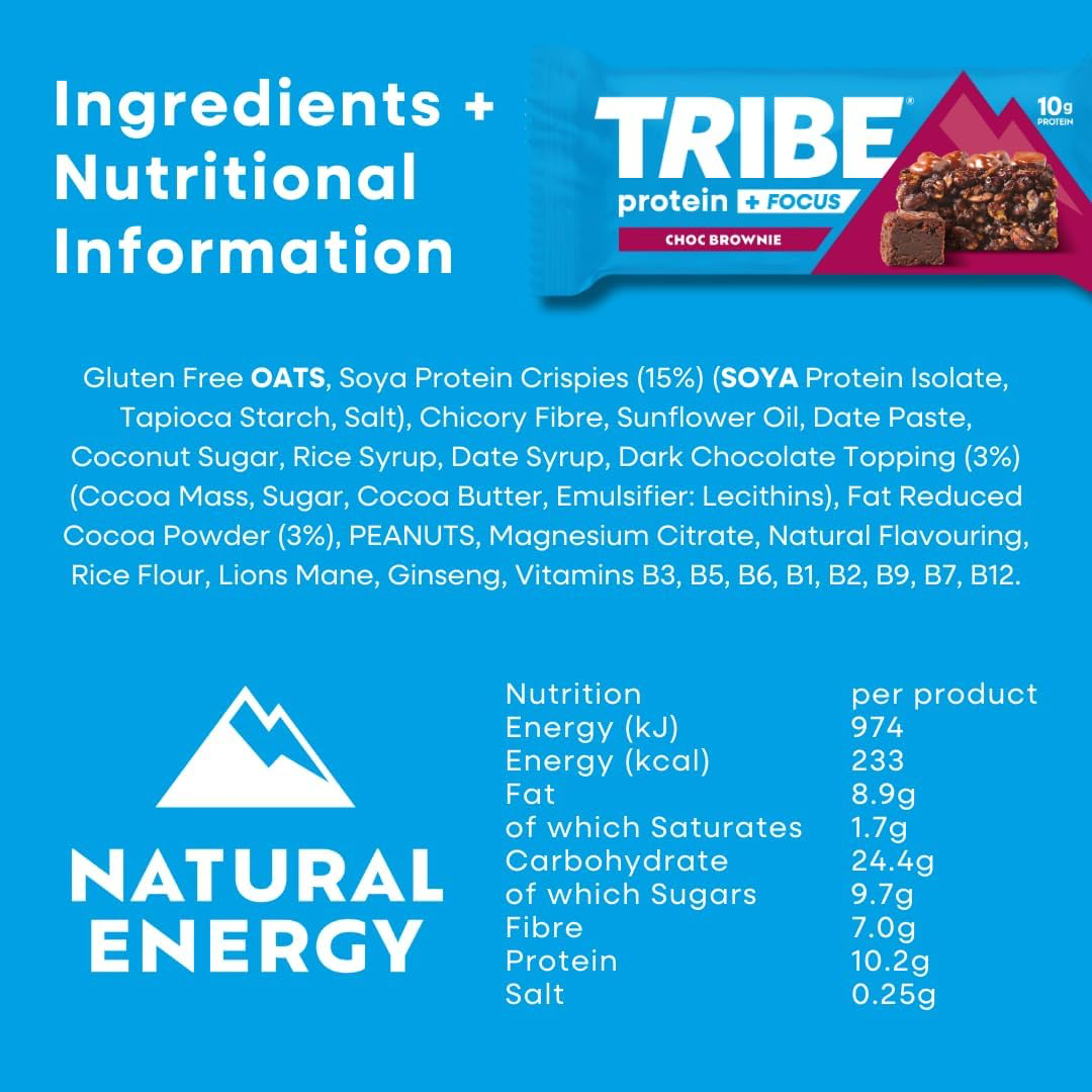 Tribe Protein + Focus Flapjack 12x60g Choc Brownie