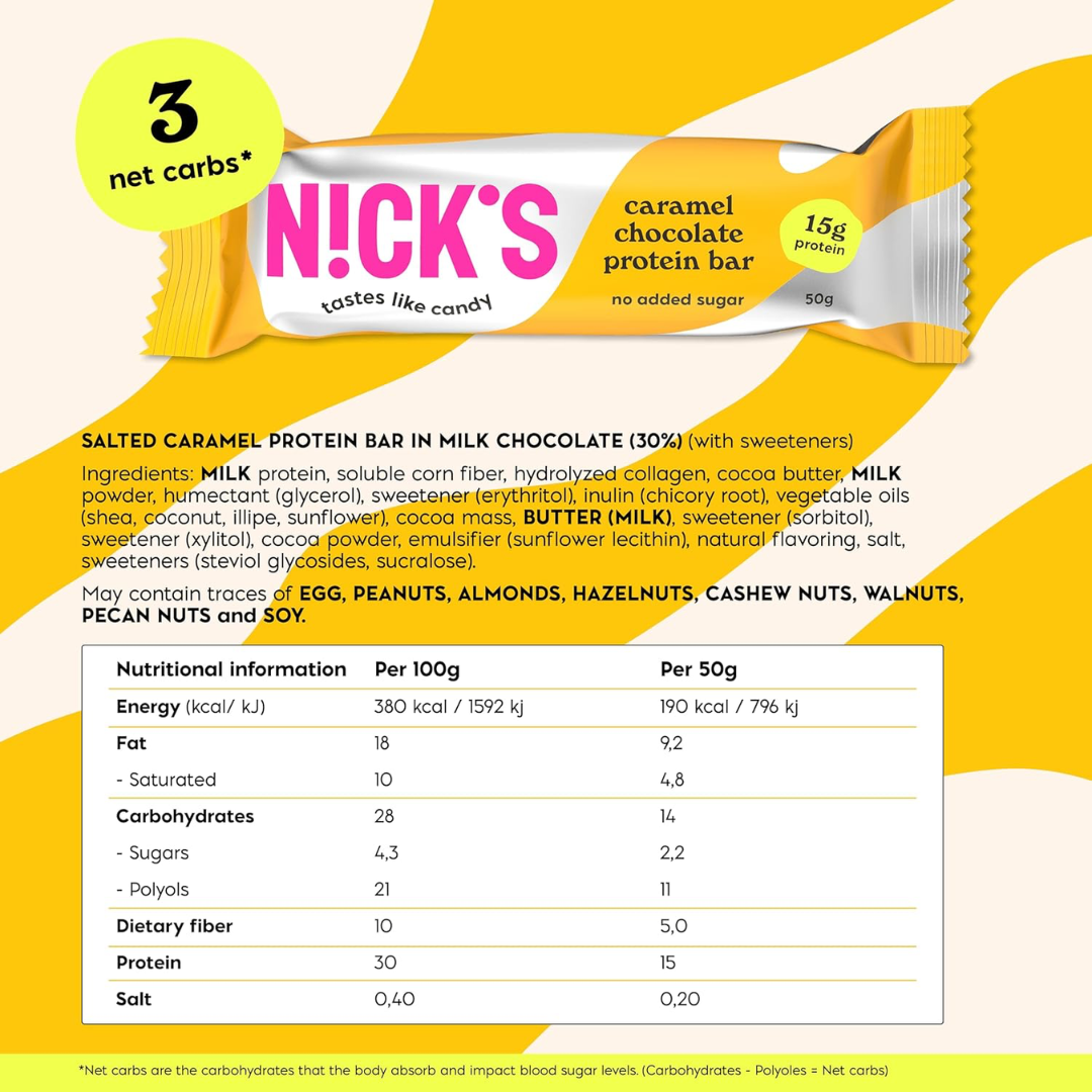 NICK'S Protein Bar 12x50g Caramel Chocolate