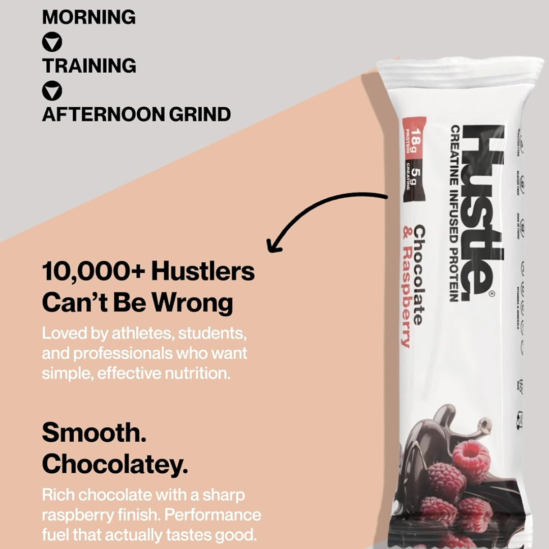Hustle Creatine Protein Bar 12x75g Chocolate Raspberry