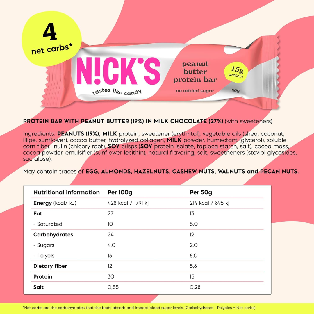NICK'S Protein Bar 12x50g Peanut Butter