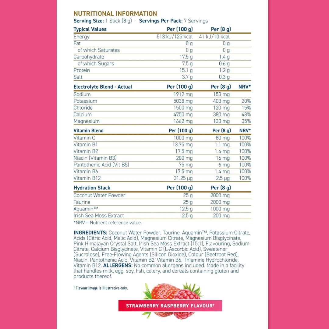 Applied Nutrition Hydration+ Electrolyte & Vitamin Powder Sticks 7x8g Strawberry Raspberry