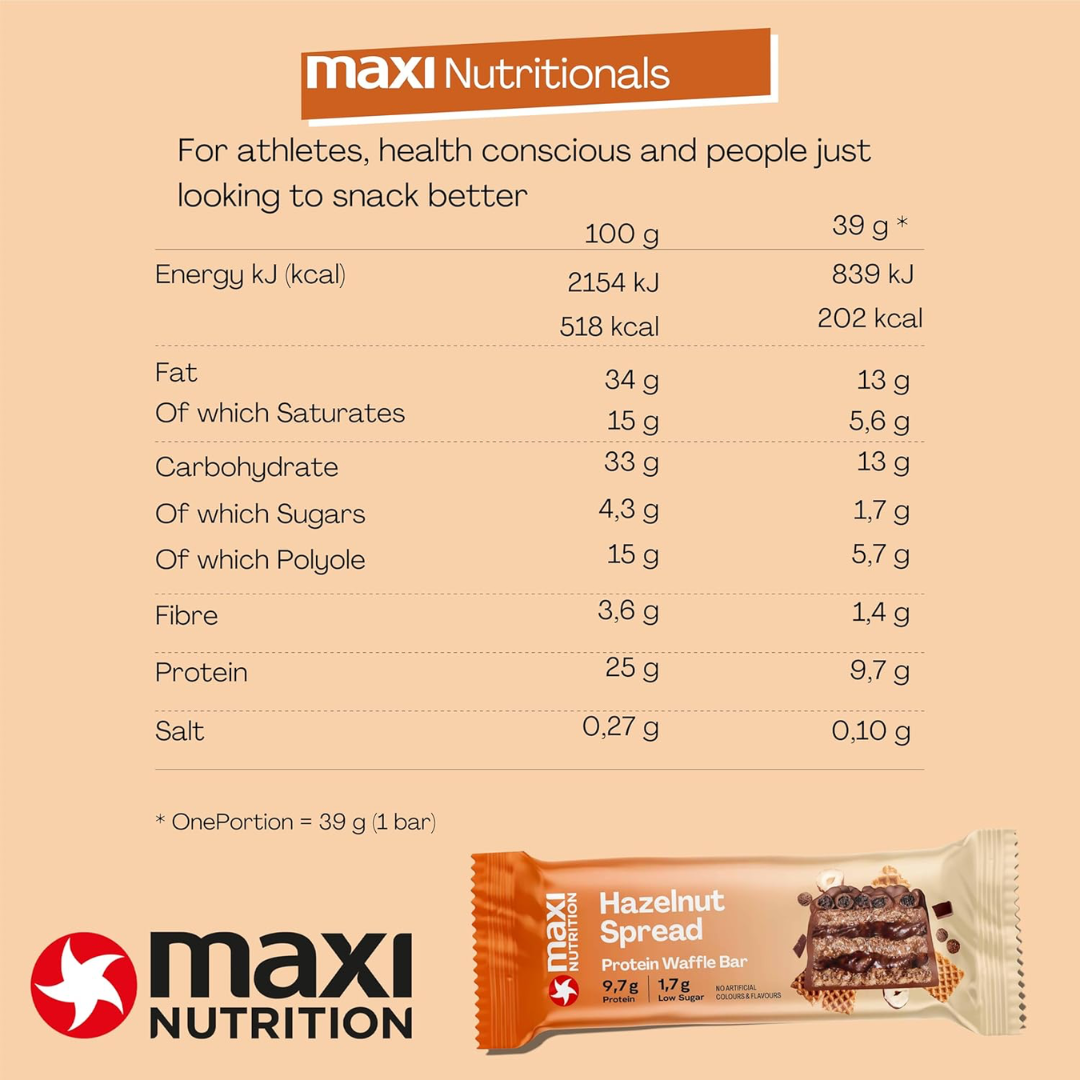 MaxiNutrition Protein Waffle Bar 12x40g Hazelnut Spread