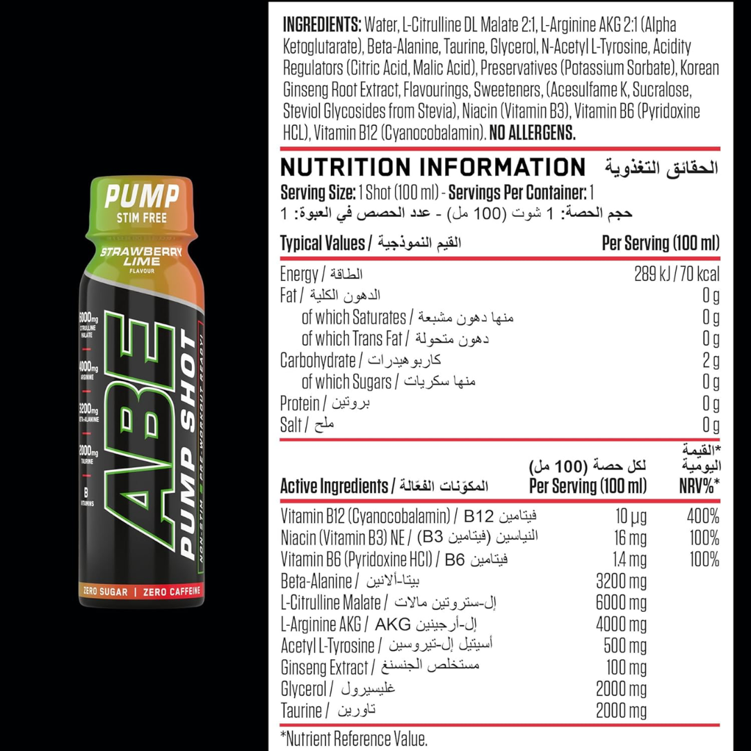 Applied Nutrition ABE Stim Free Pump Shots 12x100ml Strawberry-Lime