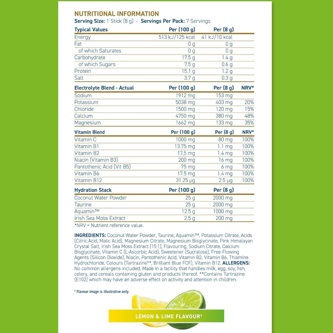 Applied Nutrition Hydration+ Electrolyte & Vitamin Powder Sticks 7x8g Lemon and Lime