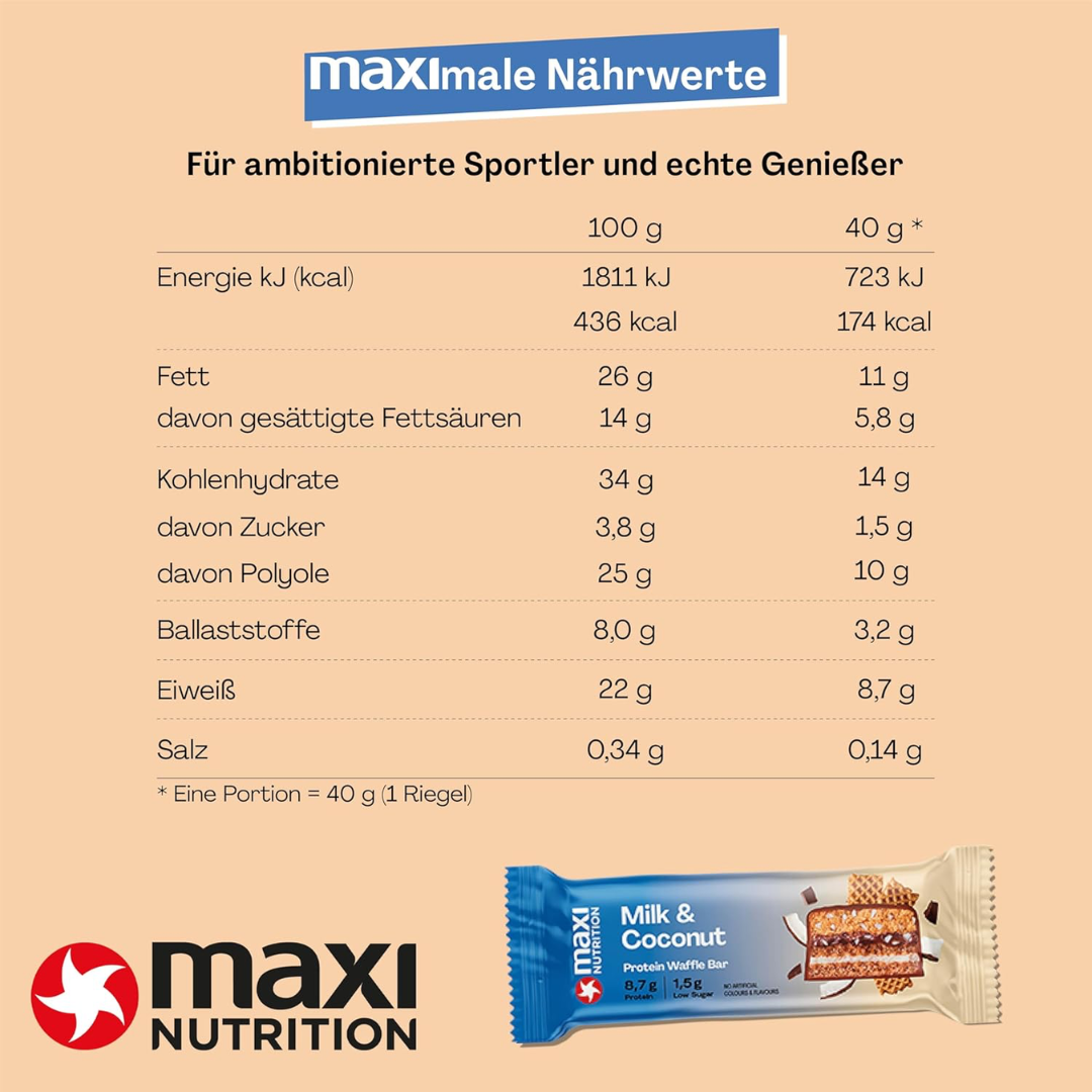 MaxiNutrition Protein Waffle Bar 12x40g Milk & Coconut