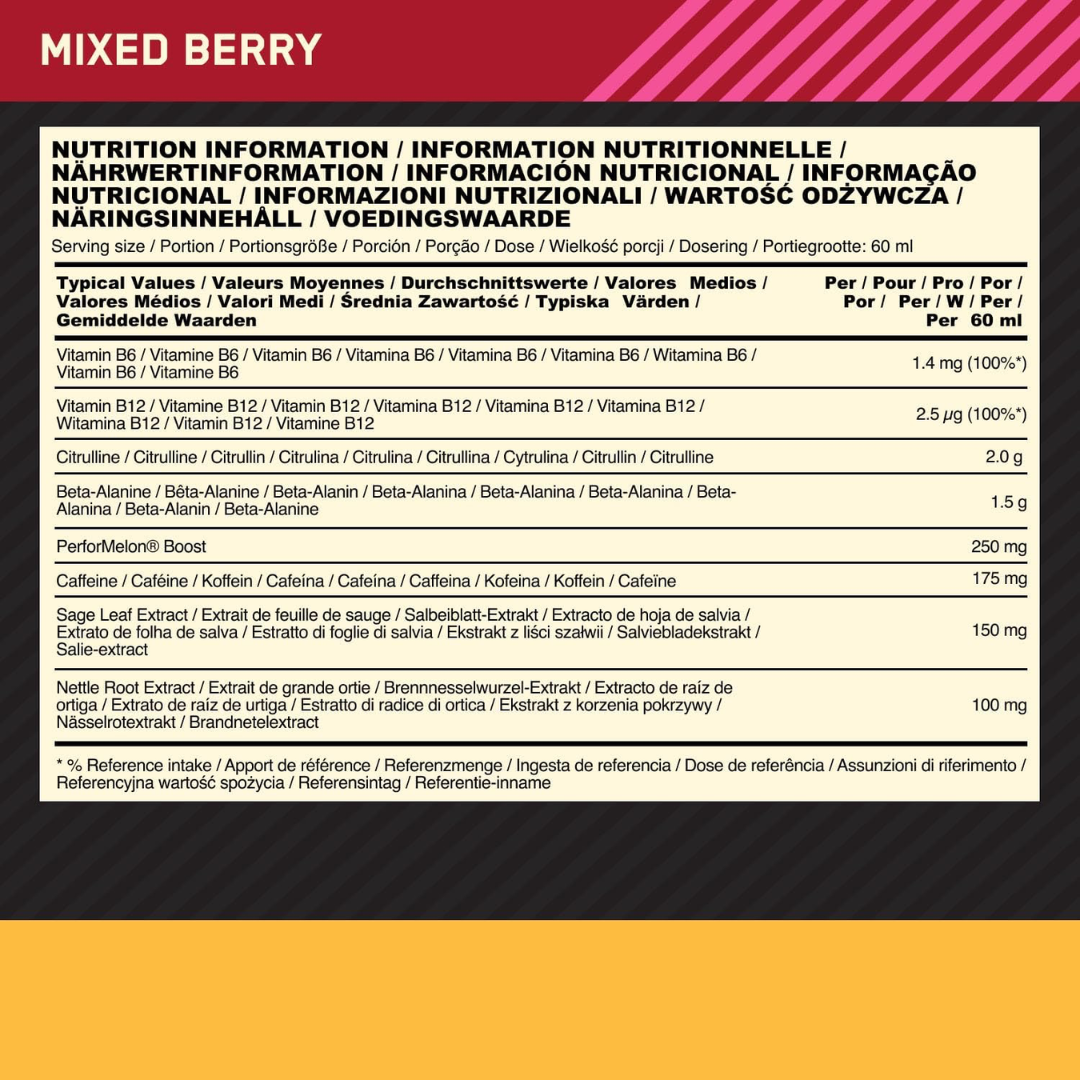 Optimum Nutrition Gold Standard Pre-Workout Shot 60ml Mixed Berry