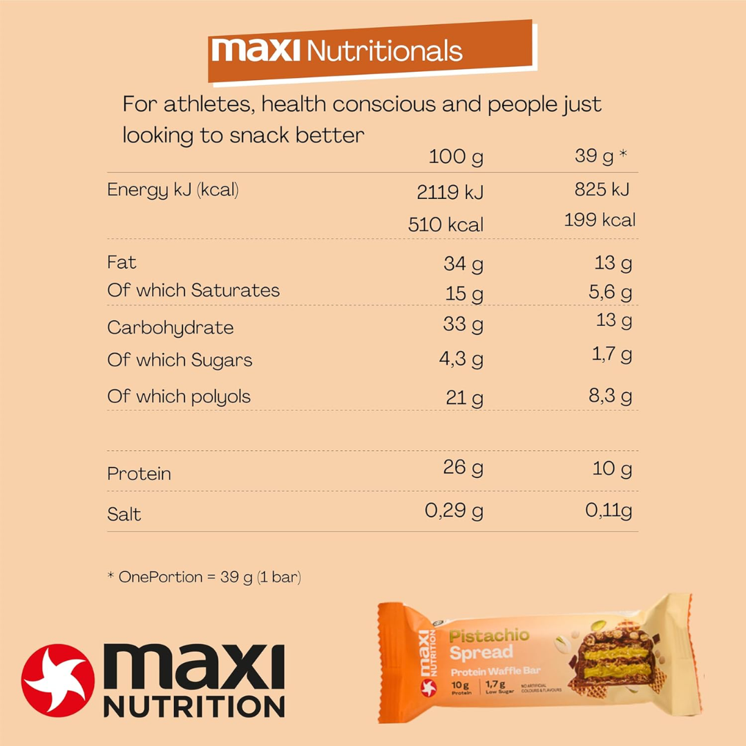 MaxiNutrition Protein Waffle Bar 12x40g Pistachio Spread