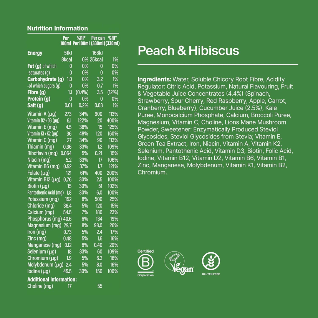 Huel Daily Greens RTD 12x330ml Peach & Hibiscus