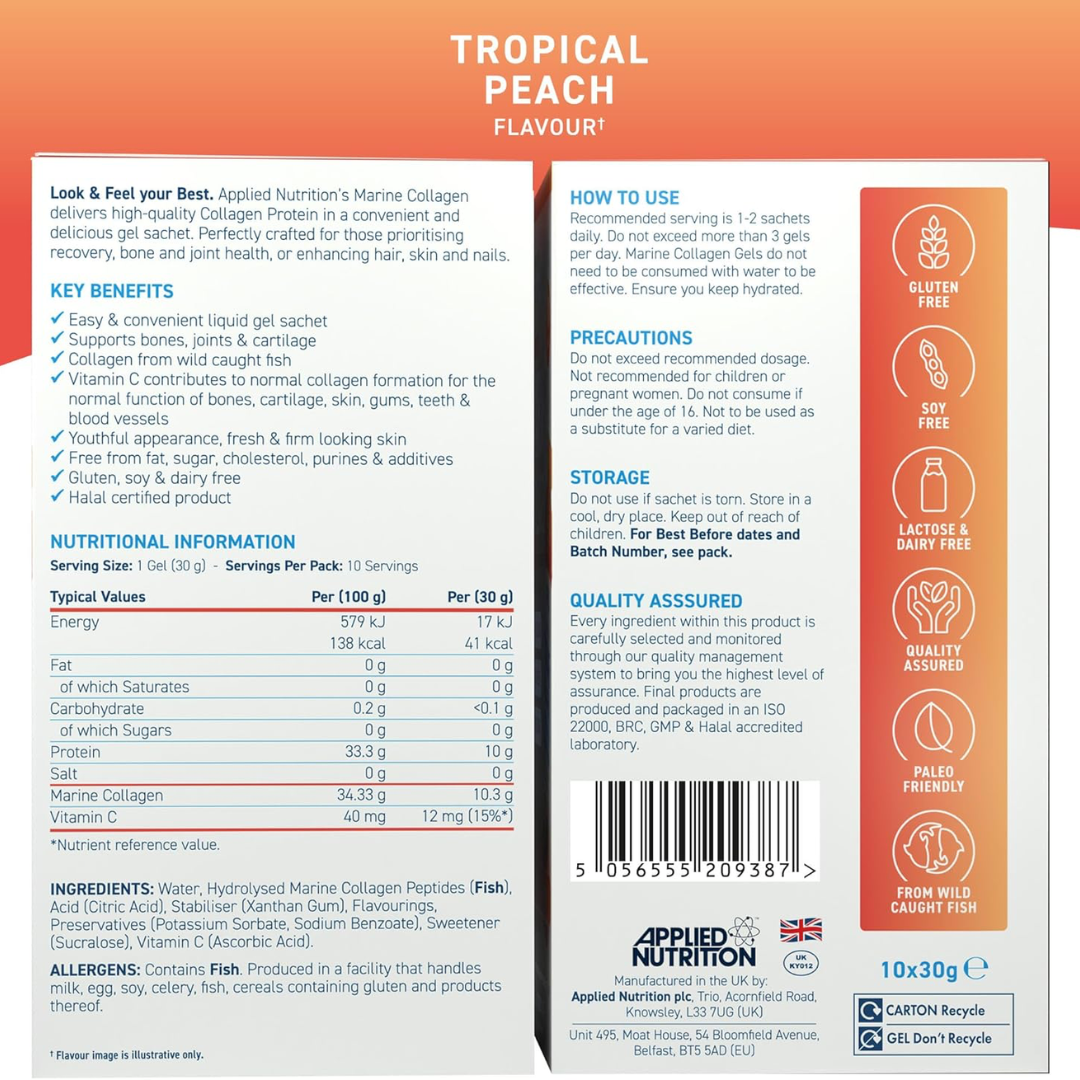 Applied Nutrition Marine Collagen Gels 10x30g Tropical Peach